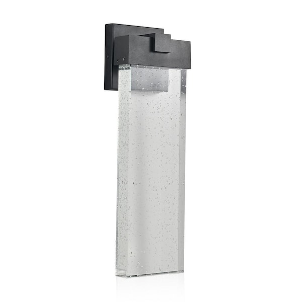 18 in. Black Outdoor Hardwired Wall Lantern Sconce with Clear Bubble Crystal Shade and Integrated LED
