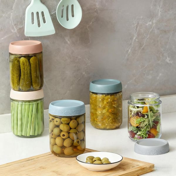 Numhew 6-Pack 16 oz. Glass Jars with Multi-Color Airtight Lids
