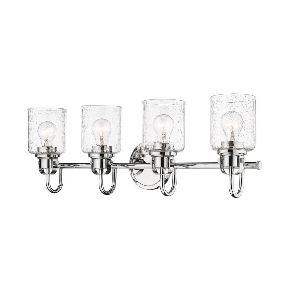 Kinsley 28 in. 4-Light Chrome Vanity-Light with Clear Seeded Glass