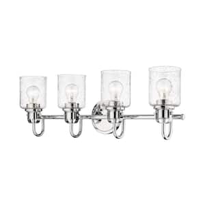 Kinsley 28 in. 4-Light Chrome Vanity-Light with Clear Seeded Glass Shades