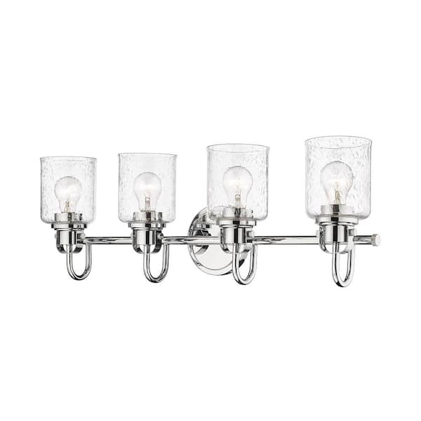 Unbranded Kinsley 28 in. 4-Light Chrome Vanity-Light with Clear Seeded Glass Shades