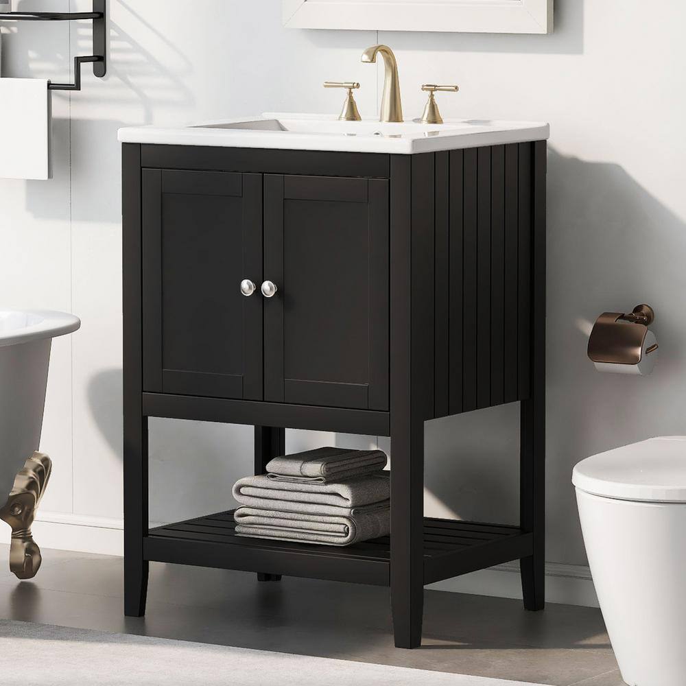 24 in. W x 18 in. D x 33.9 in. H Single Sink Freestanding Bath Vanity in Bl
