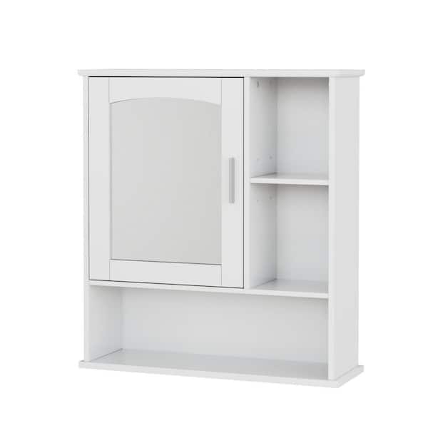 VECELO Bathroom Wall Cabinet 24.8 in. Accent Cabinet ffice Storage Cabinet with 6 Shelves and Mirror, White Medicine Cabinet
