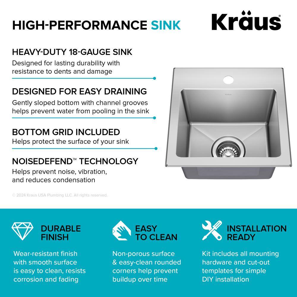 Fairlane 15-inch Stainless Steel Drop-In Single Bowl Kitchen Sink