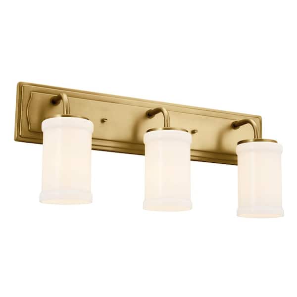 Vetivene 24 in. 3-Light Natural Brass Vintage Bathroom Vanity Light with Opal Glass Shades