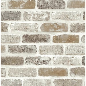 30.75 sq. ft. Tanned Leather and Pewter Washed Faux Brick Vinyl Peel and Stick Wallpaper Roll