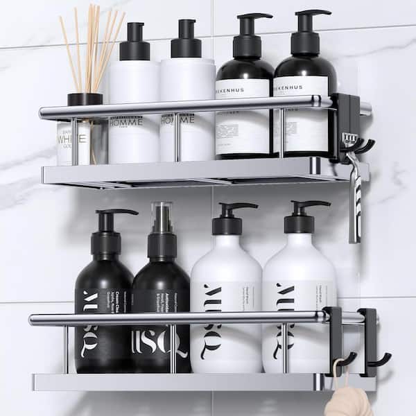 CLAVIE Hollow Out Shower Caddy Shower Rack 2-Piece Set in Silver