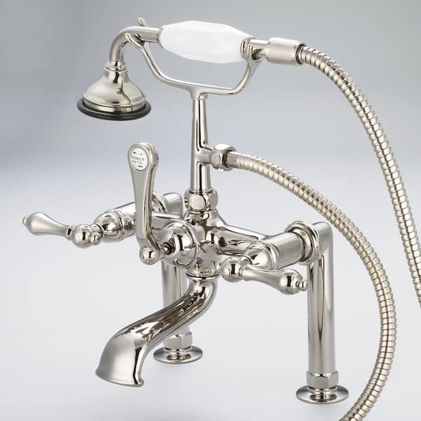 Water Creation 3-Handle Vintage Claw Foot Tub Faucet with Handshower and Lever Handles in Polished Nickel PVD