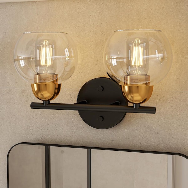 13 in. 2-Lights Black Vanity Light Fixture for Bathroom(no bulbs included)