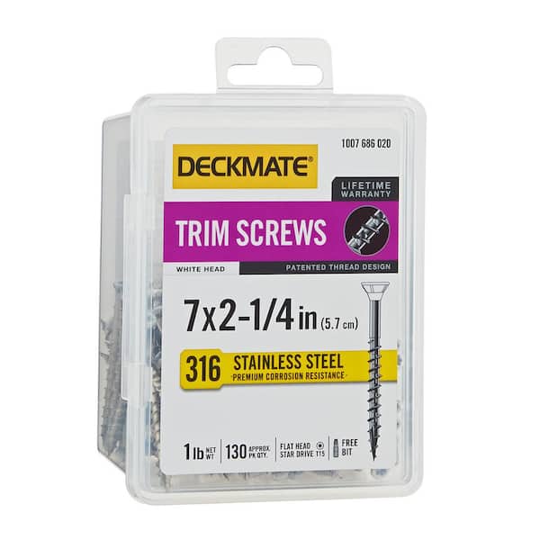 DECKMATE Marine Grade Stainless Steel #7 X 2-1/4 in.Wood Trim Screw (White Head) 1lb (Approximately 130 Pieces)