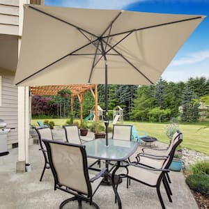 10 ft. x 6.5 ft. Aluminum Rectangle Market Outdoor Patio Umbrella with Push Button Tilt and Crank in Sand