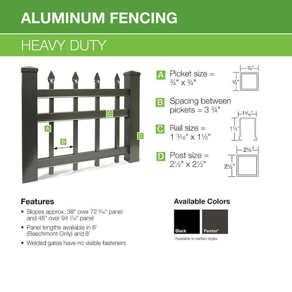 Barrette Outdoor Living Natural Reflections Heavy-Duty 4 ft. x 5 ft. Black Aluminum Straight Pre-Assembled Fence Gate