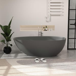 67 in. x 33.5 in. Eggy Shape Solid Surface Stone Resin Flatbottom Soaking Bathtub in Matte Black