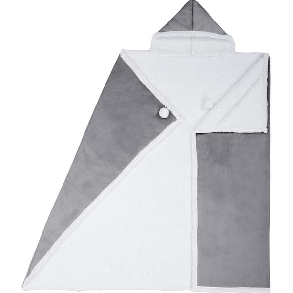 Unbranded Silver Solid Color Polyester Hooded Throw