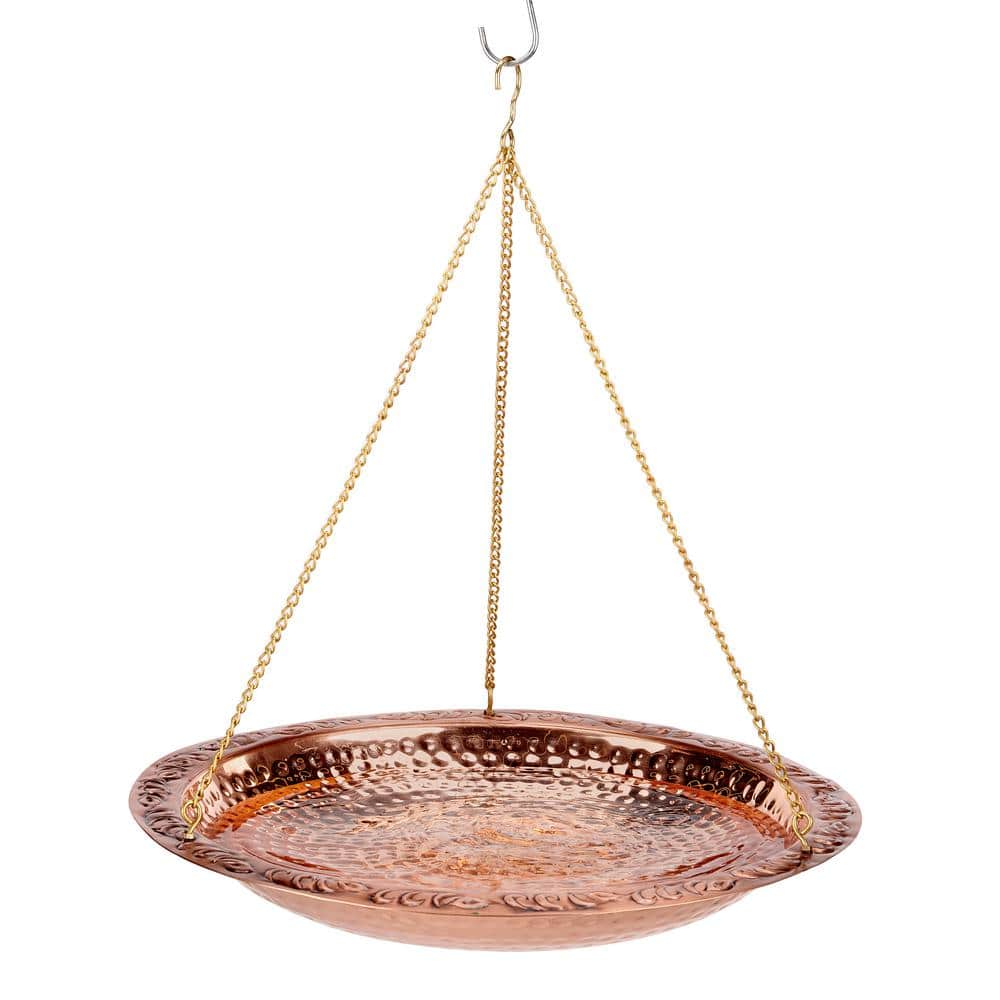 Pure Copper 18" Hanging Bird Bath with Brass Chains