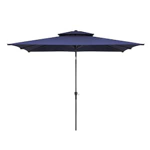Double Top 9 ft. x 5 ft. Rectangular Aluminum Market Crank and Tilt Patio Umbrella in Navy Blue