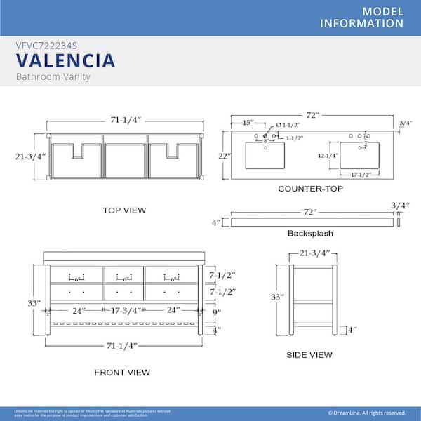 Valencia 72 in. W x 22 in. D x 34 in . H Oak Console Vanity with Rectangular Undermount Sinks Black with White Top