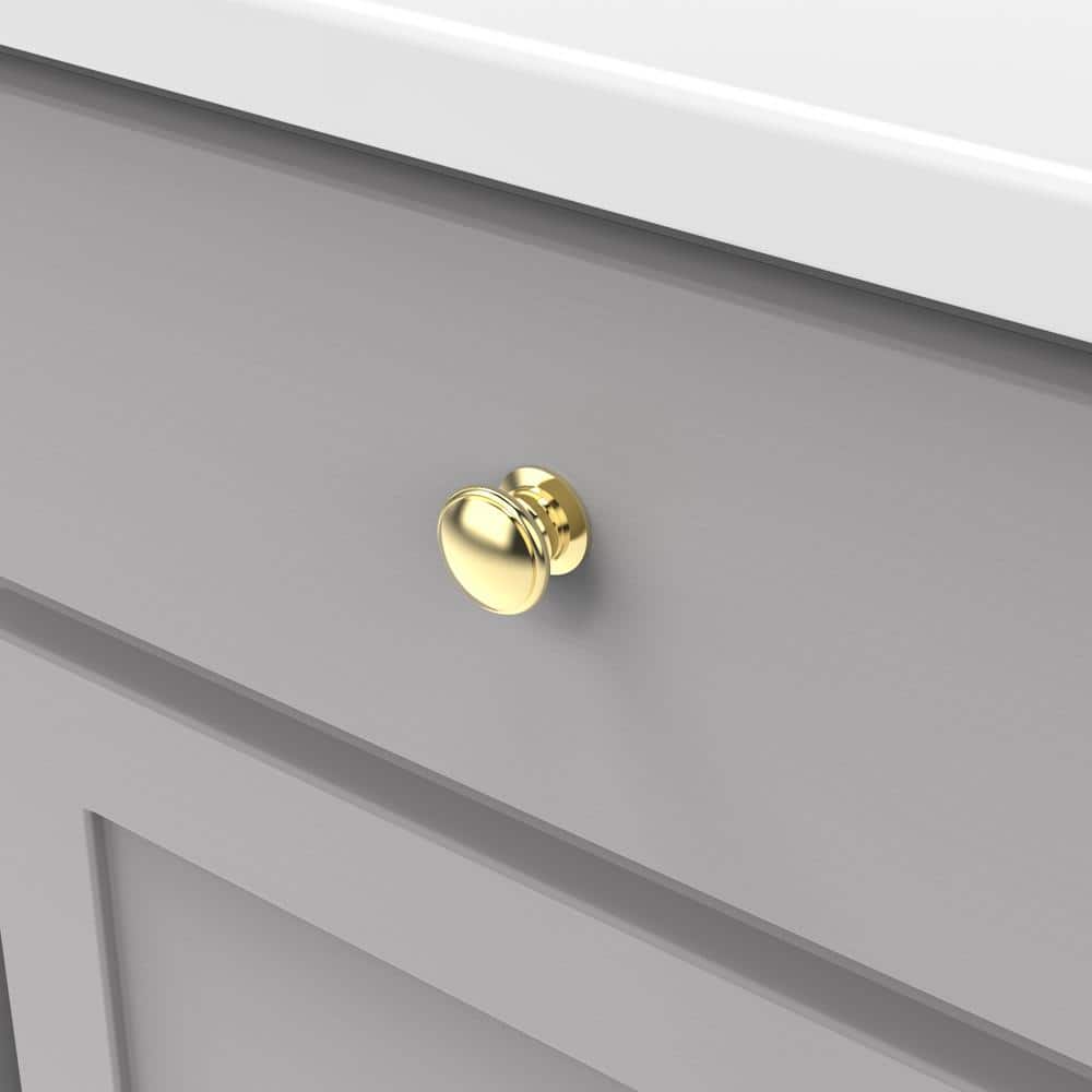 Polished Brass Round Mushroom Cabinet Knob with Mounting Hardware