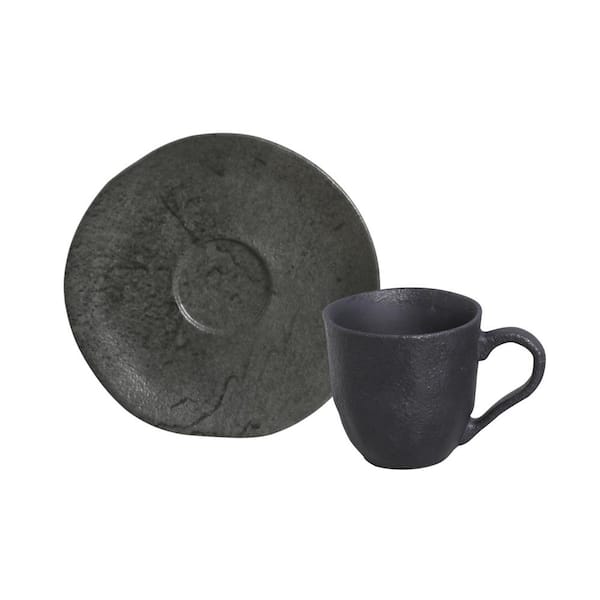 PORTO BRASIL 4.06 oz. Chromium Gray Stoneware Organic Coffee Cup and Organic Saucer (Set of 6)