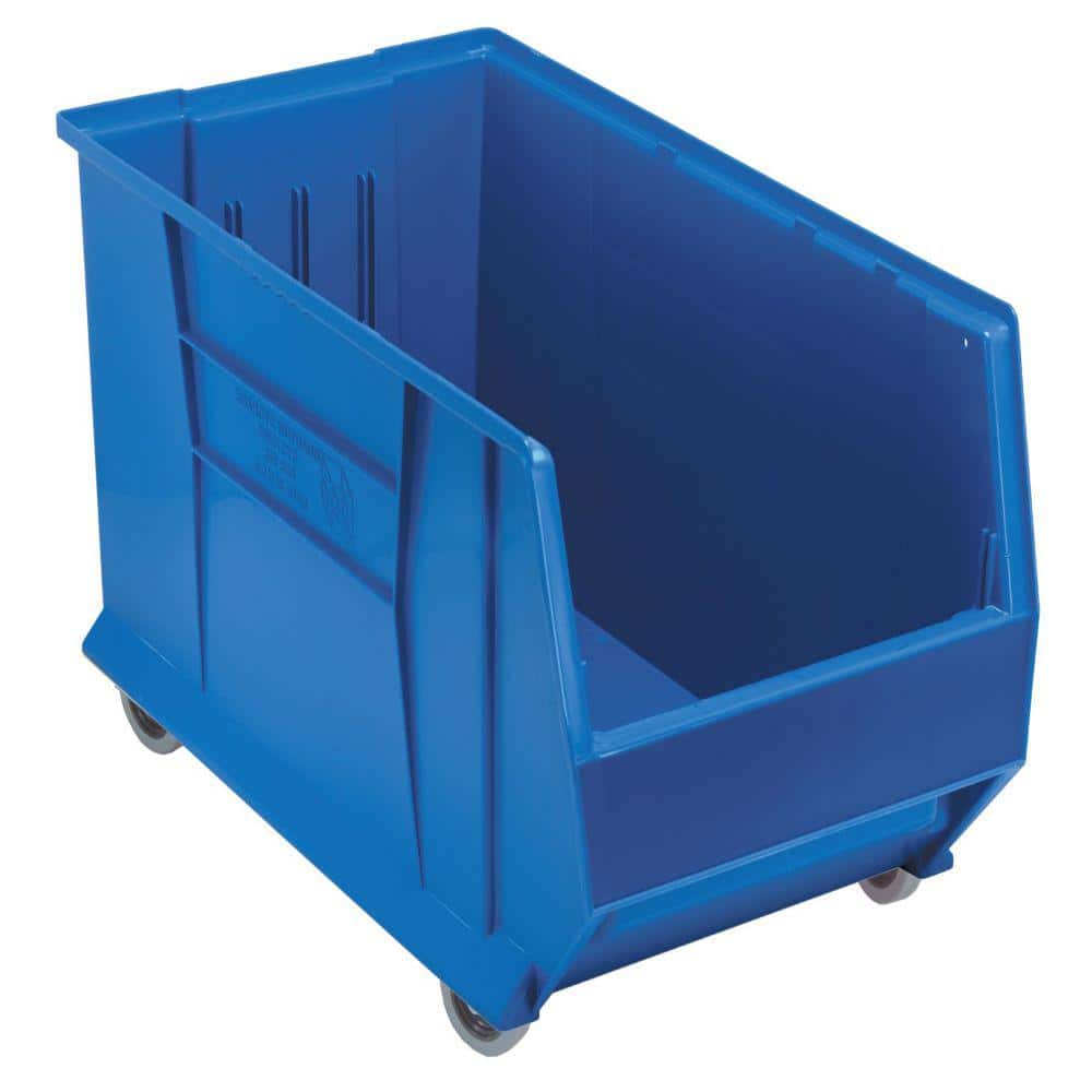 Blue Plastic Mobile Storage Bin with Optional Dividers 29.875" x 16.5" x 21"