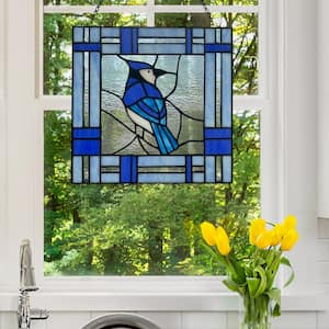 Blue Jay Stained Glass Window Panel