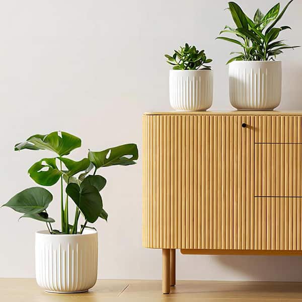 ITOPFOX Modern 8.3 in. L x 8.3 in. W x 7.5 in. H White Ceramic Round Indoor Planter (3-Pack)