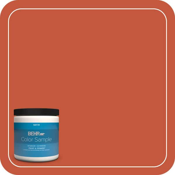 BEHR PREMIUM PLUS 8 oz. #BIC-31 Fire Coral Satin Enamel Interior/Exterior Paint & Primer Color Sample