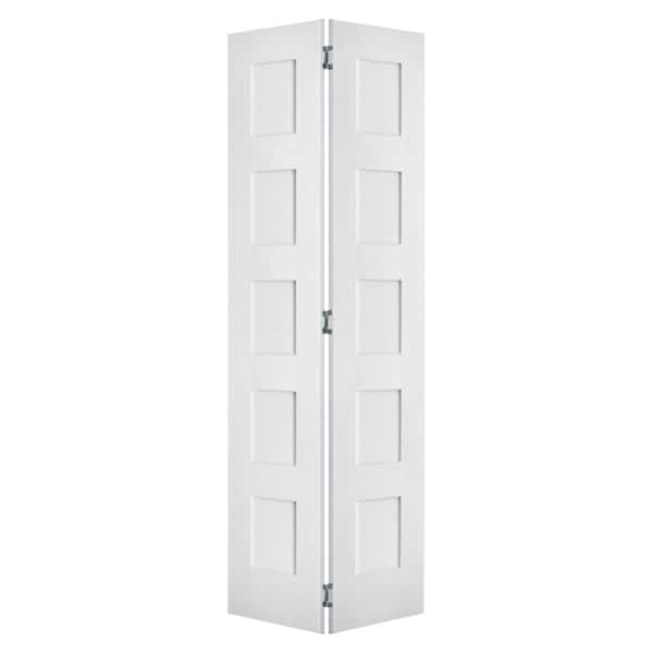 Krosswood Doors 24 in. x 80 in. Shaker 5-Panel Solid Core Primed MDF Wood Interior Bifold Door with Hardware