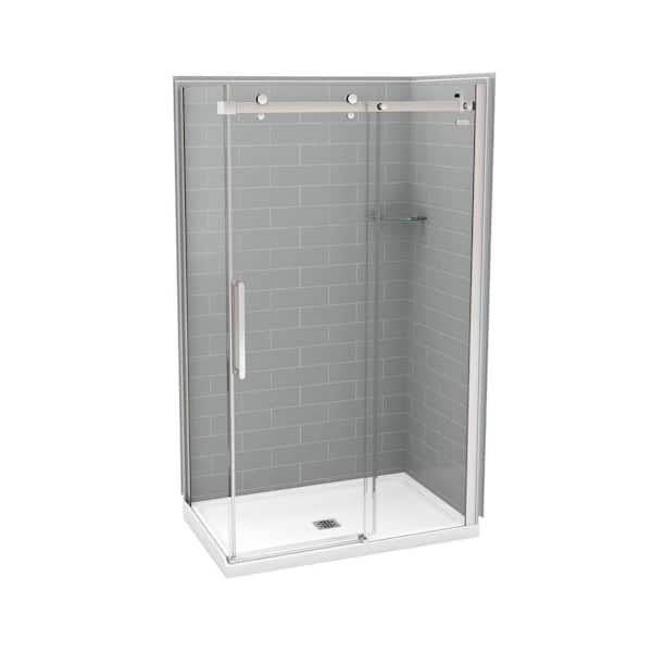 Utile Metro 32 in. x 48 in. x 83.5 in. Center Drain Corner Shower Kit in Ash Grey with Chrome Shower Door