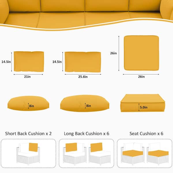 26 in. x 26 in. x 5 in. (14-Piece) Deep Seating Outdoor Sectional Replacement Cushion Yellow