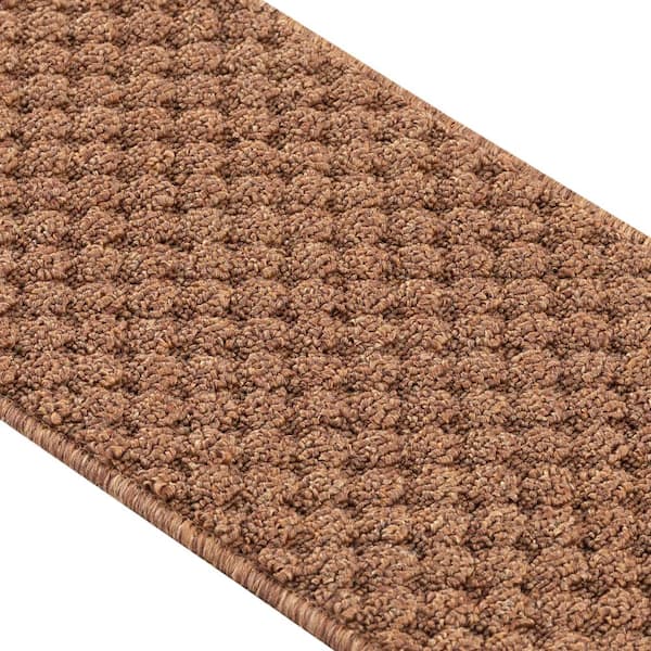 Waffle Beige 26 in. x 8.5 in. Non-Slip Rubber Back Stair Tread Cover (Set of 15)