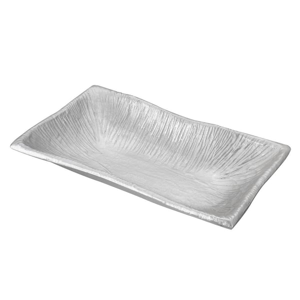 Unbranded 11-3/4 in. L x 13 in. W x 3 in. H, Nickel Hand Made Cast Aluminum Rectangle Large Tray, Serving Platter For Home Decor
