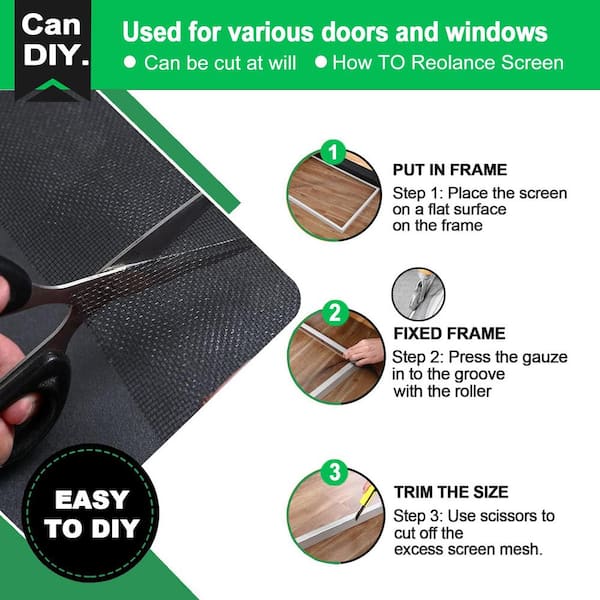 Angel Sar 39 in. x 360 in. Pet Proof Screen Replacement Kit without Tool, Window Mesh Repair Kit for Sliding Screen Door Window