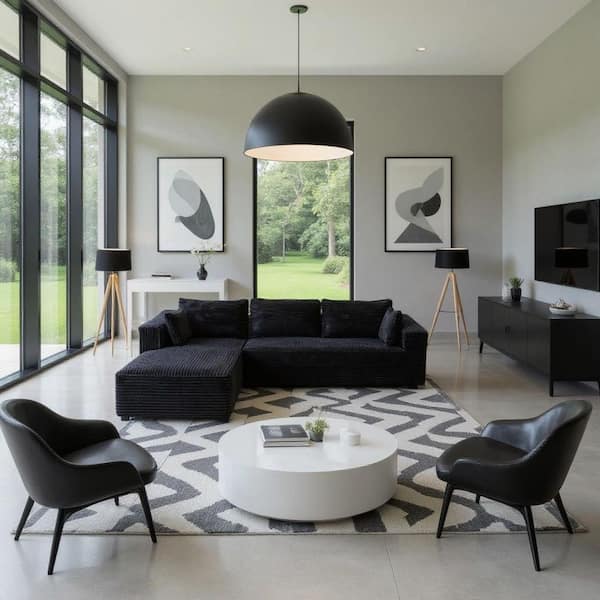 SOBSJ 70.5 in. Sofa Bed with Soft Corduroy Fabric and Comfortable Pillows in Muted Black and Soft Graphite