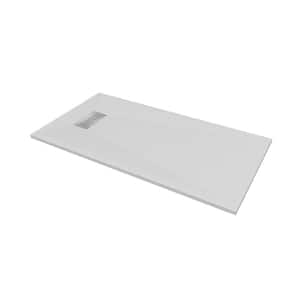 60 in. L x 32 in. W x 1.125 in. H Solid Composite Stone Shower Pan Base with L/R Drain in White Slate