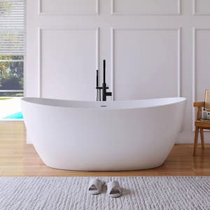 65 in. x 33.5 in. Stone Resin Solid Surface Flatbottom Freestanding Soaking Bathtub in White