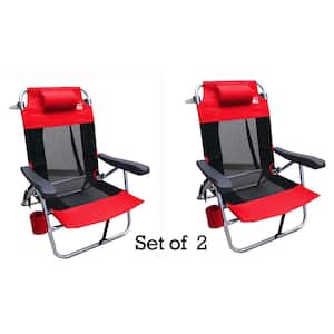 Red Multi-Position Flat Folding Mesh Ultralight Beach Chair (2-Pack)