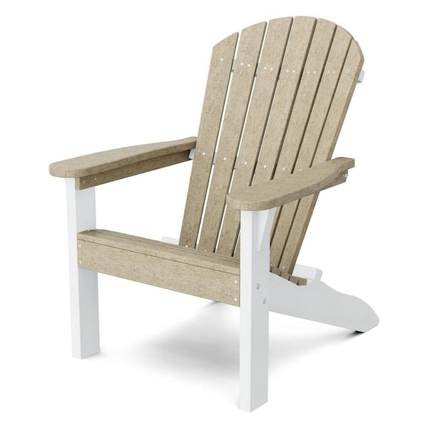 Heritage Weathered Wood and White HDPE Plastic Outdoor Sunset Adirondack Chair