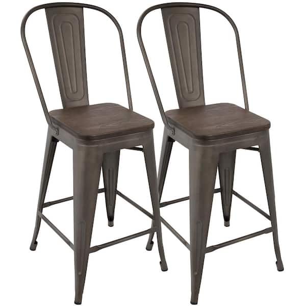 Lumisource Oregon 39.5 in. Antique and Espresso High Back Counter Stool (Set of 2)