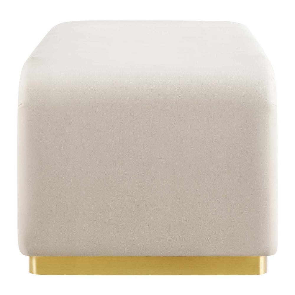 Almond Velvet Waterfall Ottoman with Brass Base