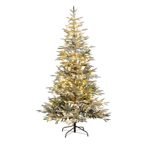 7 ft. Pre-Lit Flocked Woodland Fir Artificial Christmas Tree with 200 Warm White LED Lights