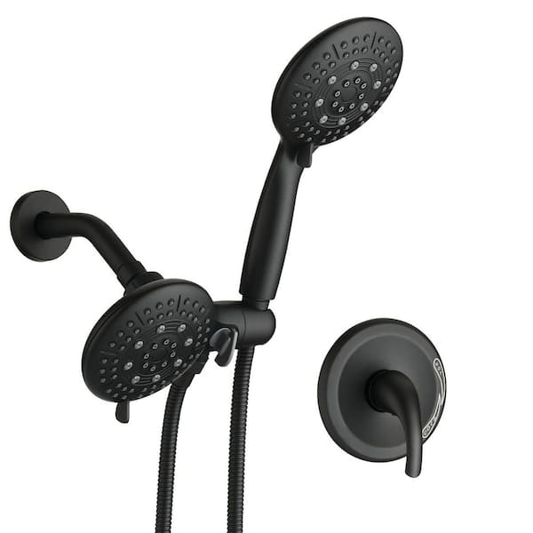6-Spray 5 in. Dual Wall Mount Shower Head and Handheld Shower Head 1.8 GPM in Matte Black (Valve Included)