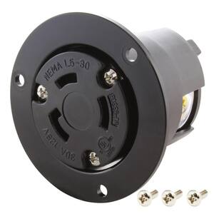 30-Amp 125-Volt NEMA L5-30R Flanged Mounting Locking Industrial Grade SIngle Outlet Receptacle