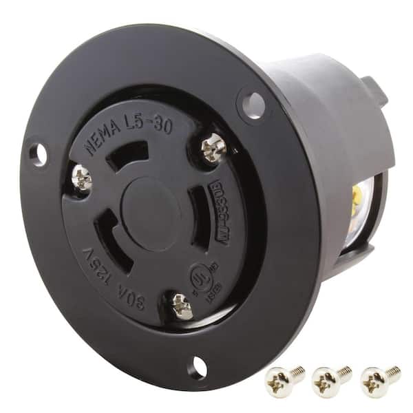 AC WORKS 30-Amp 125-Volt NEMA L5-30R Flanged Mounting Locking Industrial Grade SIngle Outlet Receptacle