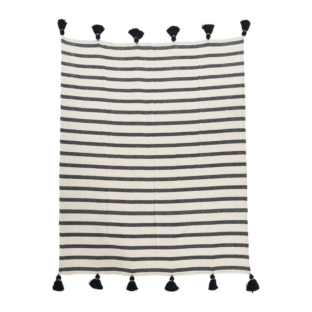 Storied Home Black & Natural Striped Timeless Colors Cotton Throw