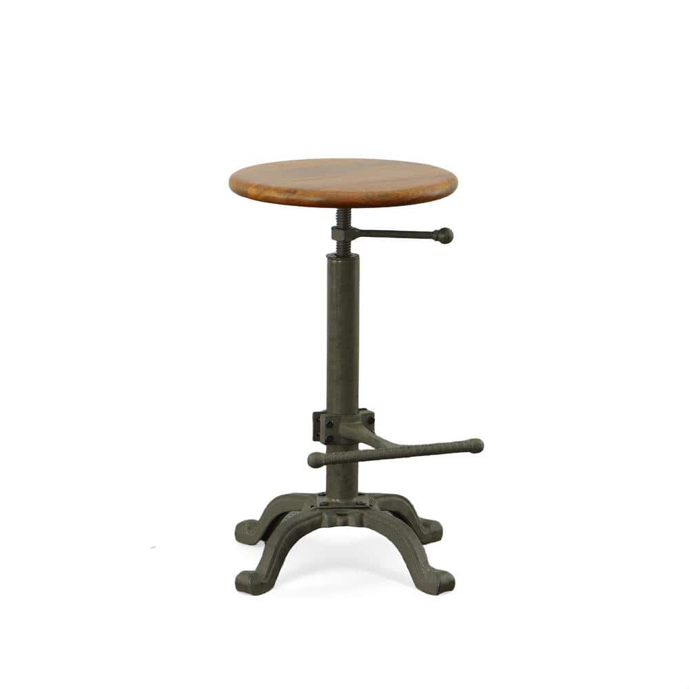 Waylon Adjustable Brown Mango Wood and Metal Swivel Stool