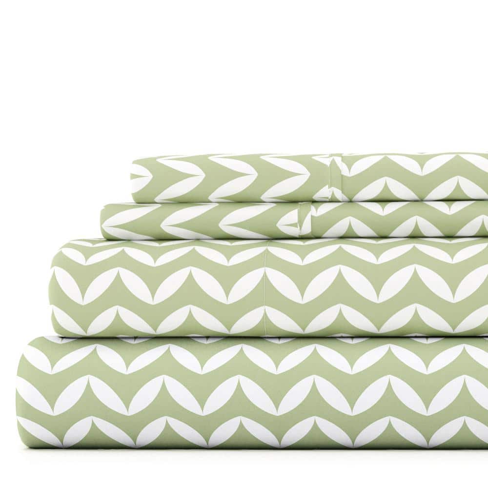 Sage Chevron Twin Microfiber Sheet Set with Deep Pockets