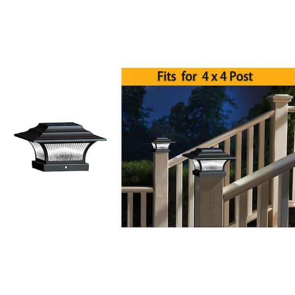 Hampton Bay 10 Lumens Black Integrated LED Outdoor Solar Post Cap (2-Pack)