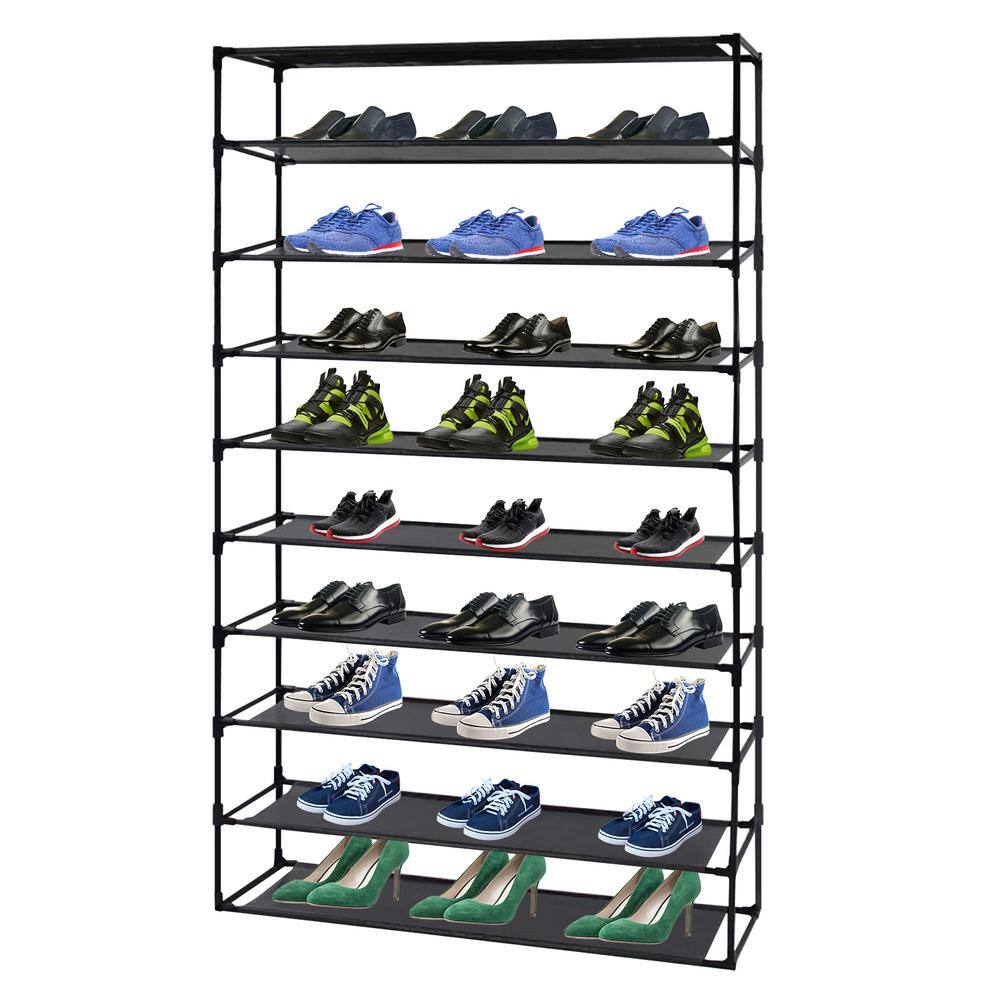 Black 10-Tier Stackable Shoe Rack with Fabric Shelves