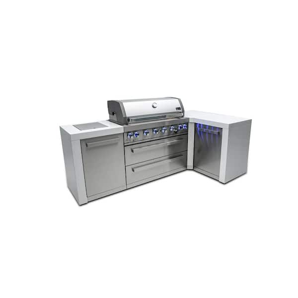 Deluxe Series 6-Burner Deluxe Stainless Steel Propane Natural Gas Corner Outdoor Kitchen Grill Island in Stainless Steel